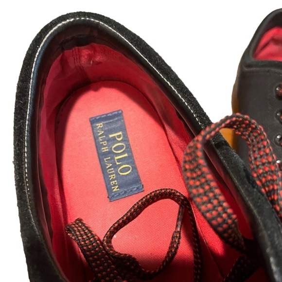 Polo Ralph Lauren Faxon Low Top Black Canvas Mesh/Suede Red Logo Sneakers Sz 13 - Picture 4 of 10